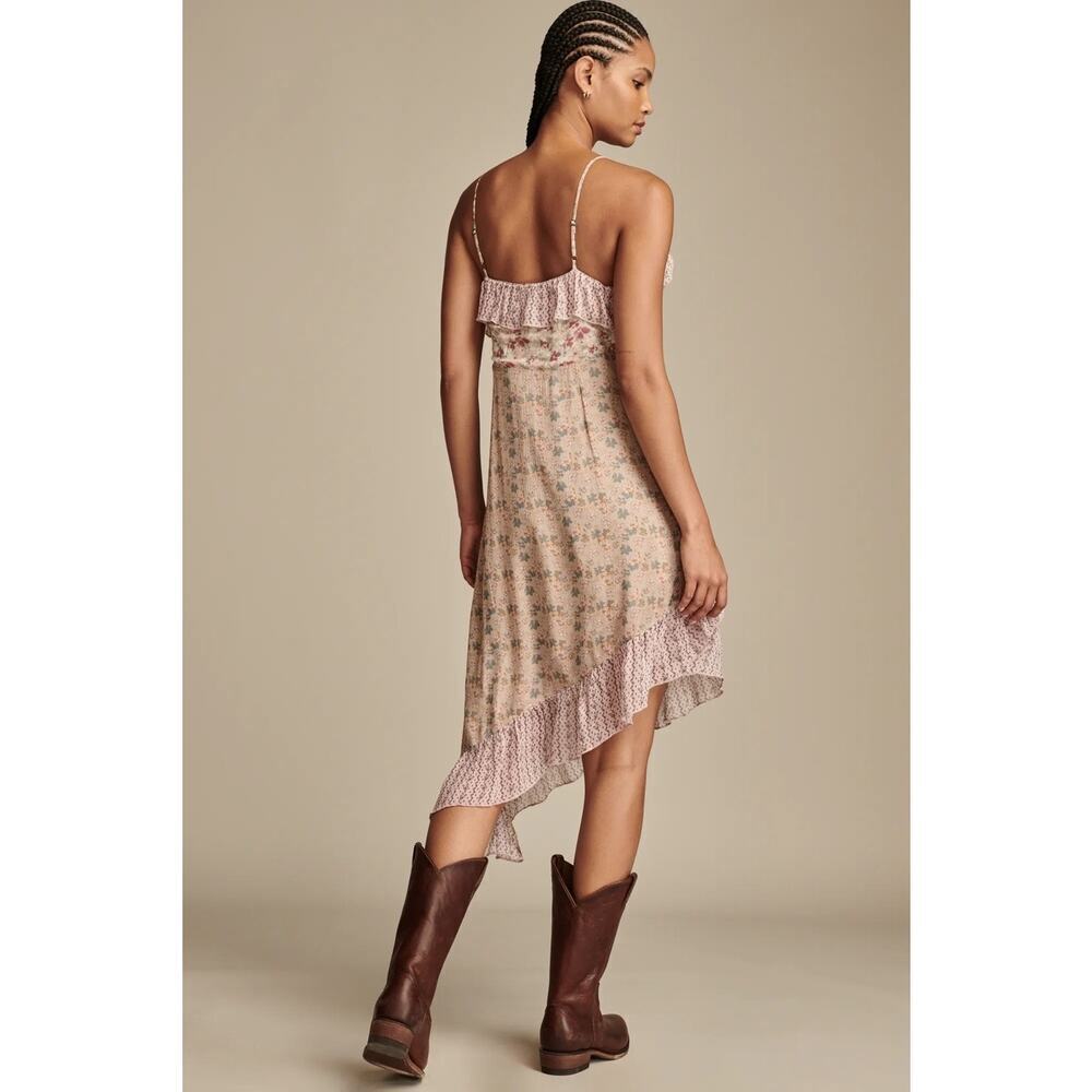 .nwt Lucky Brand Print Mix Ruffle Midi Dress Floral Fairy Coastal Cowgirl Small - Picture 2 of 8